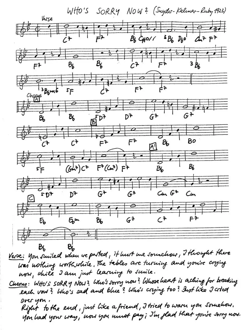 who's sorry now free jazz leadsheet - Courtesy of the Jungle Jazz Band